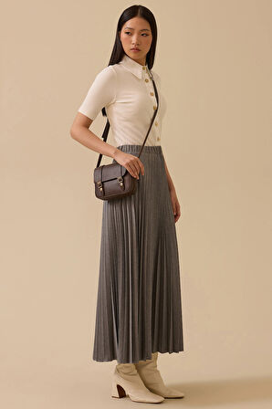 Seçil Kadın Elastik Bel Pliseli Etek 1006 Gri