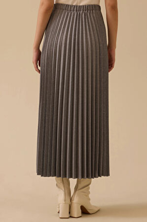 Seçil Kadın Elastik Bel Pliseli Etek 1006 Gri