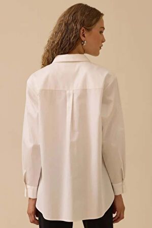 Kadın Taş İşlemeli Klasik Gömlek - Beyaz | 44
