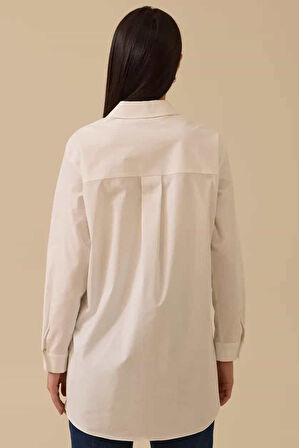 Kadın Regular Fit Asimetrik Taş Detaylı Gömlek - Beyaz | 38