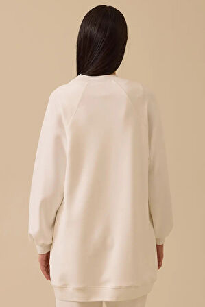 Kadın Nakış Detaylı Sweatshirt - Beyaz | L