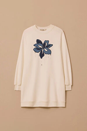 Kadın Nakış Detaylı Sweatshirt - Beyaz | S