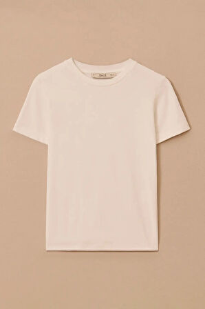 Kadın Yuvarlak Yaka Kısa Kollu Basic T-Shirt - Beyaz | M