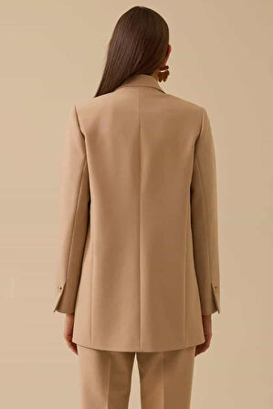 Kadın Düğmeli Kruvaze Klasik Ceket - Bej | 42