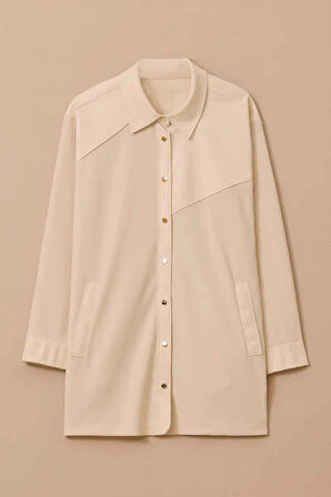 Kadın Büyük Beden Fitilli Cepli Gömlek- Bej | 48