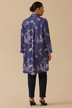 Kadın Büyük Beden Desenli Uzun Kollu Gömlek - Lila | 44