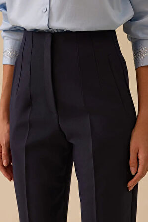 Kadın Betty Beli Pensli Bilek Boy Pantolon - Lacivert | 42