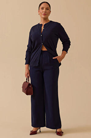 Seçil Kadın Beli Lastikli Tek Pile Geniş Paça Pantolon 0014 Lacivert