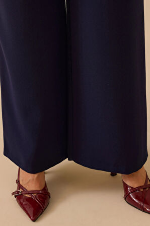 Seçil Kadın Beli Lastikli Tek Pile Geniş Paça Pantolon 0014 Lacivert