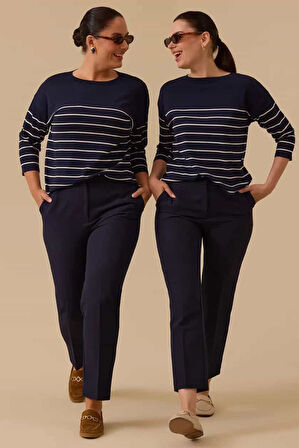 Kadın Ivy Beli Lastikli Bilek Boy Pantolon - Lacivert | 38