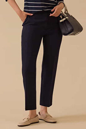 Kadın Ivy Beli Lastikli Bilek Boy Pantolon - Lacivert | 42