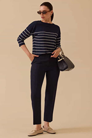 Kadın Ivy Beli Lastikli Bilek Boy Pantolon - Lacivert | 42