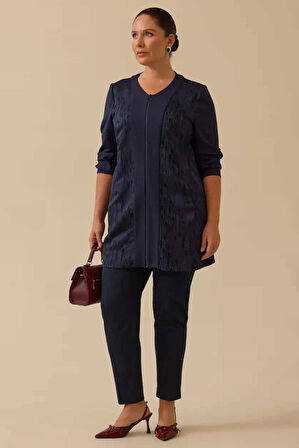 Kadın Büyük Beden Klasik Kesim Bilek Boy Pantolon - Lacivert | 46