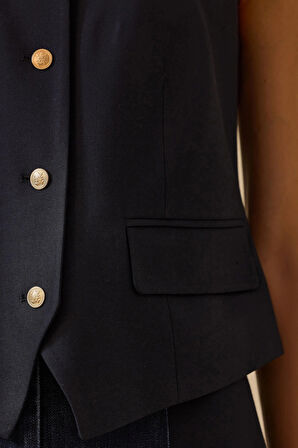 Seçil Kadın Düğme Detaylı Klasik Yelek 0003 Lacivert