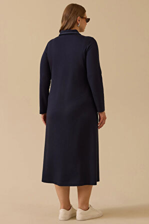 Galaxi Kadın Büyük Beden Cep Detaylı Elbise 4008 Lacivert