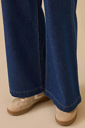 Kadın Yüksek Bel Tek Pile Bol Paça Pantolon - Lacivert | 38