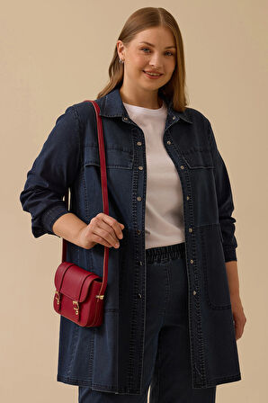 Galaxi Kadın Büyük Beden Taş Detaylı Jean Kap 4002 Lacivert