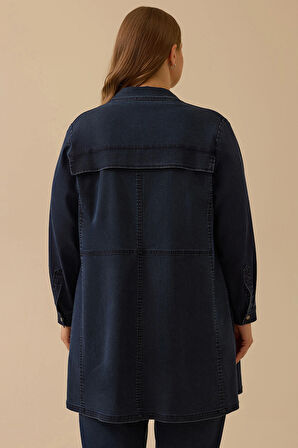 Galaxi Kadın Büyük Beden Taş Detaylı Jean Kap 4002 Lacivert