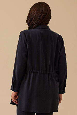 Galaxi Kadın Büyük Beden Pul İşlemeli Bağcıklı Kap 4002 Lacivert