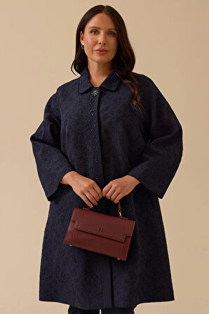 Galaxi Kadın Büyük Beden Desenli Jakar Kap 4003 Lacivert