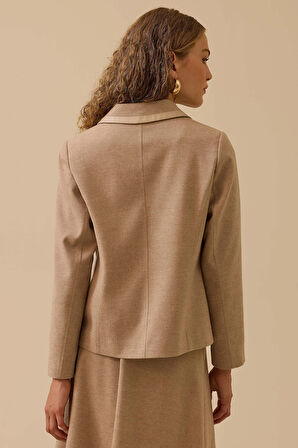 Seçil Kadın Biye Detaylı Cepli Fermuarlı Ceket 0018 Vizon