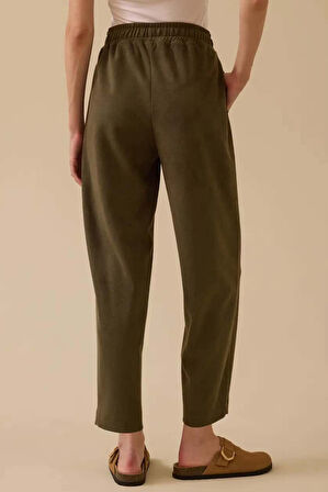 Kadın Bağcıklı Bilek Boy Süet Pantolon - Haki | XL
