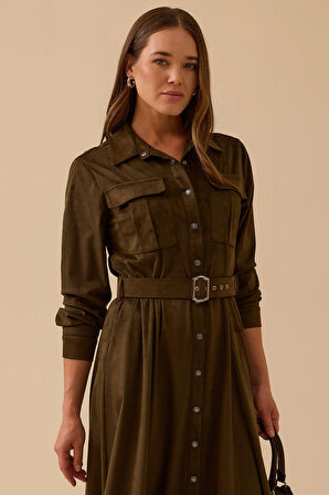 Seçil Kadın Kemerli Süet Elbise 1007 Haki