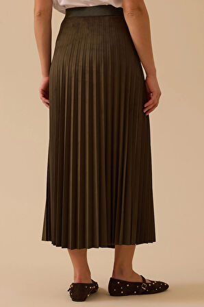 Seçil Kadın Pliseli Süet Etek 1001 Haki