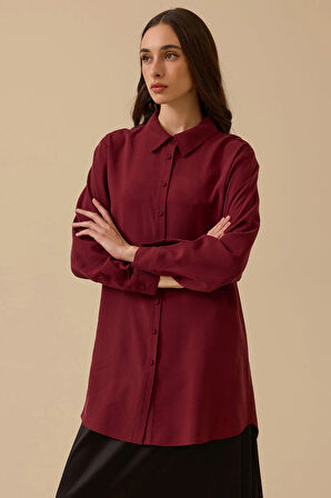 Seçil Kadın Gömlek Yaka Uzun Kollu Basic Tunik 1010 Bordo
