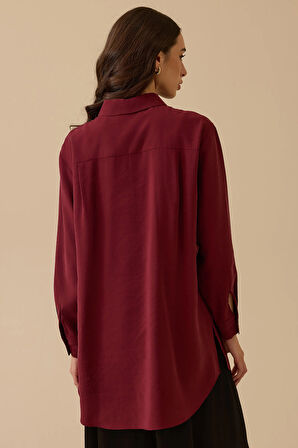 Seçil Kadın Gömlek Yaka Uzun Kollu Basic Tunik 1010 Bordo
