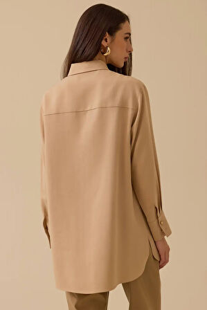 Kadın Nakışlı Boncuk Detaylı Gömlek - Camel | 38
