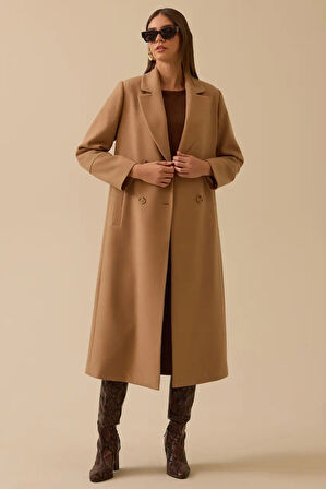 Kadın Kruvaze Uzun Klasik Kaban - Camel | 38