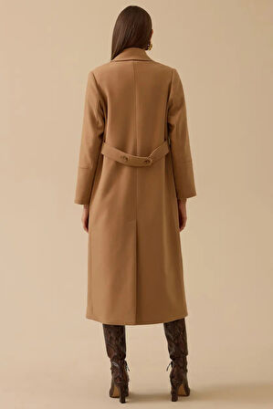 Kadın Kruvaze Uzun Klasik Kaban - Camel | 38