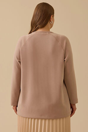 Galaxi Kadın Büyük Beden Bağcıklı Basic Sweatshirt 4002 Camel