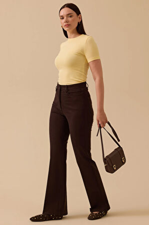 Seçil Kadın İspanyol Paça Pantolon 0002 Kahverengi