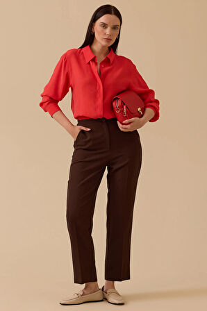 Seçil Kadın Beli Lastikli Bilek Boy Pantolon 0015 Kahverengi