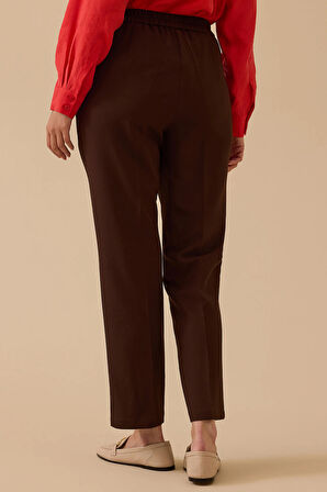 Seçil Kadın Beli Lastikli Bilek Boy Pantolon 0015 Kahverengi
