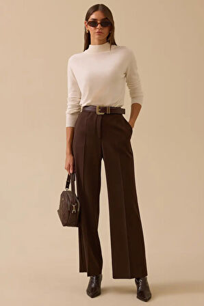 Kadın Klasik Kesim Tam Boy Pantolon - Kahverengi  | 44