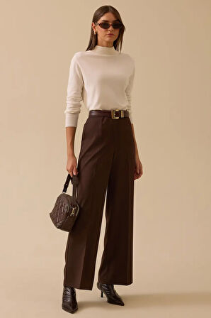 Kadın Klasik Kesim Tam Boy Pantolon - Kahverengi  | 44