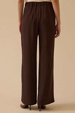 Seçil Kadın Pile Detaylı Bol Paça Pantolon 1014 Kahverengi