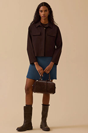 Seçil Kadın Düğmeli Cep Kapaklı Ceket 0005 Kahverengi