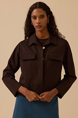 Seçil Kadın Düğmeli Cep Kapaklı Ceket 0005 Kahverengi