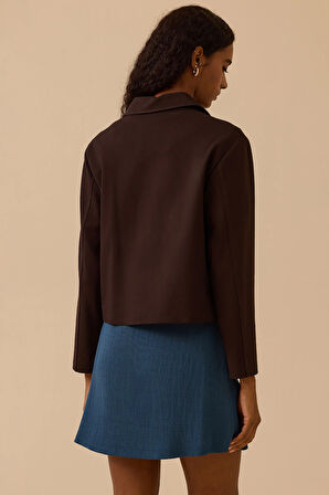 Seçil Kadın Düğmeli Cep Kapaklı Ceket 0005 Kahverengi