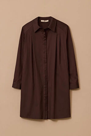 Kadın Omuz Pileli Oversize Tunik - Kahverengi  | 36