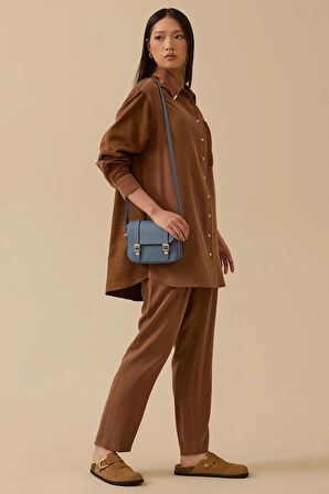 Seçil Kadın Süet Cep Detaylı Düğmeli Gömlek 1009 Kahverengi