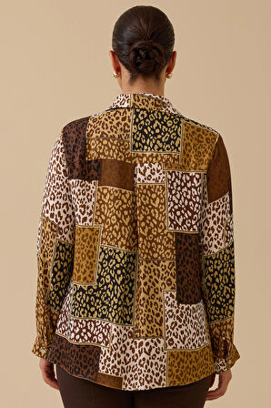 Galaxi Kadın Büyük Beden Desenli Gömlek 4016 Kahverengi