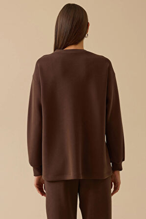 Seçil Kadın Aksesuar Detaylı Bol Kol Sweatshirt 0002 Kahverengi