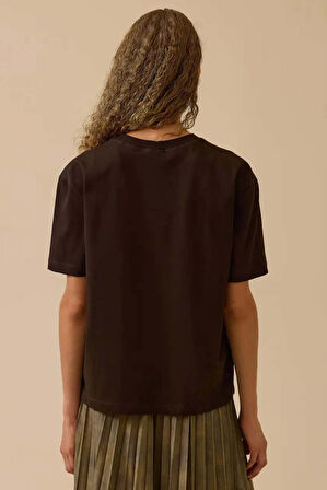 Kadın Kısa Kollu Basic T-Shirt - Kahverengi | M