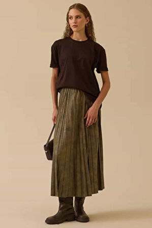 Kadın Kısa Kollu Basic T-Shirt - Kahverengi | S