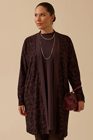 Galaxi Kadın Büyük Beden Desenli İç Bluzlu Takım 4003 Kahverengi